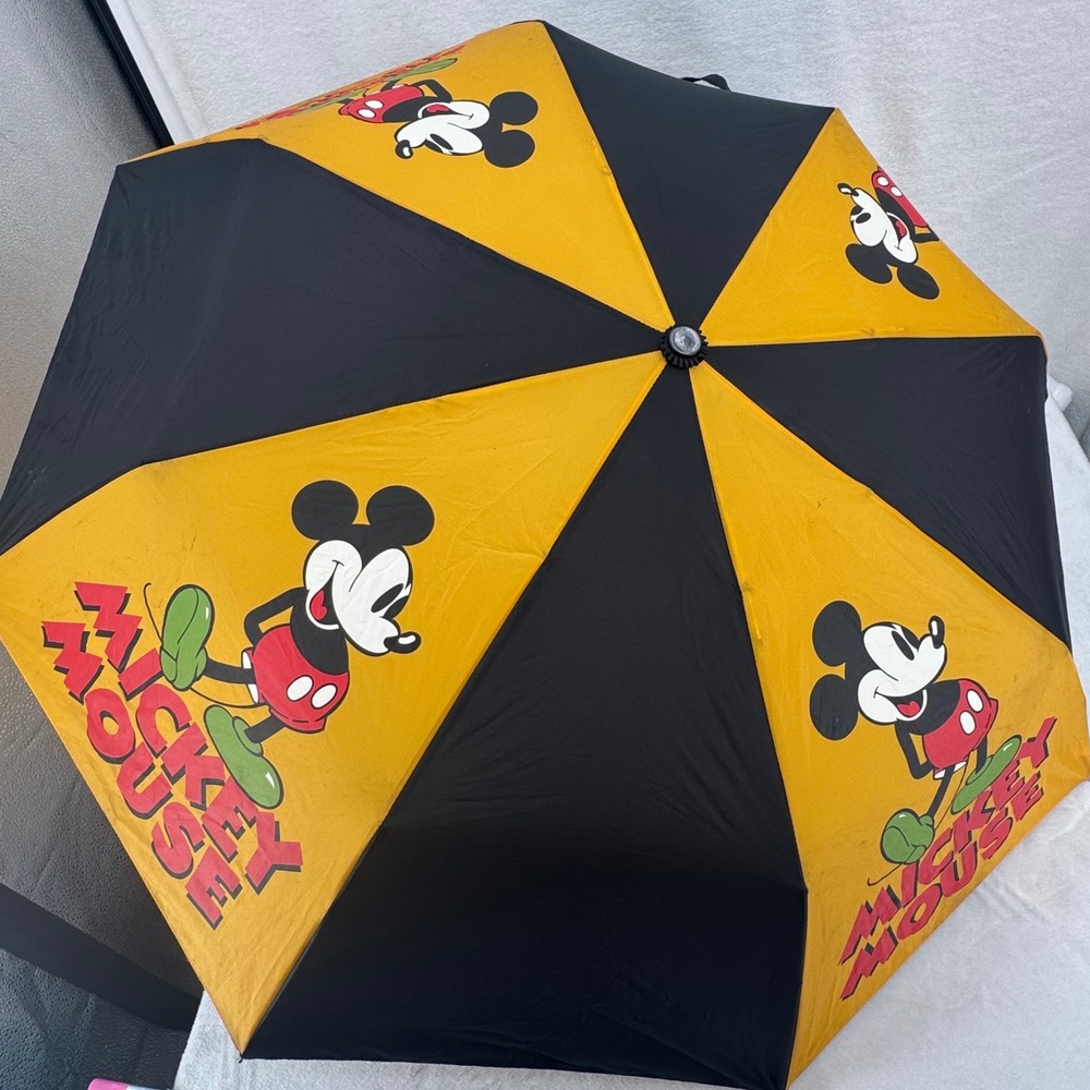 Vintage 1990s Disney Mickey Mouse Yellow & Black Umbrella Retro Classic Graphic - Picture 4 of 5